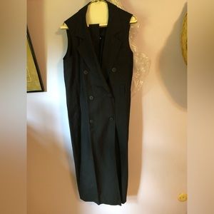 Vintage Ann Taylor sleeveless black double breasted belted linen dress Size10